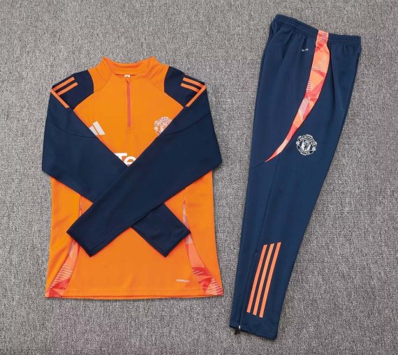 24/25 Manchester United Half-Pull Training Suit Orange Football Shirt Set