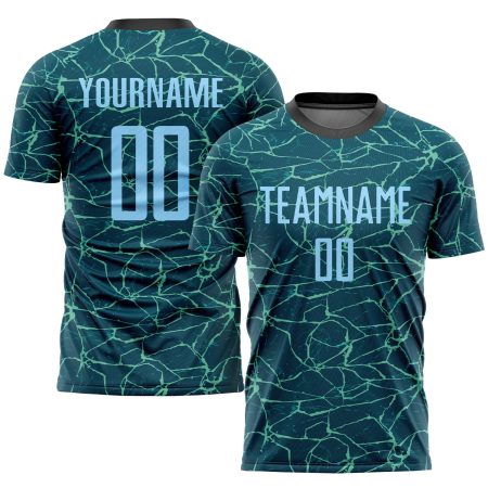 Custom Aqua Light Blue-Black Sublimation Soccer Uniform Jersey