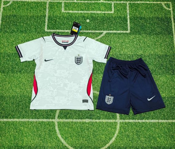 26/27 England Home Football Shirt Kids Size Suit (Blue Shorts)